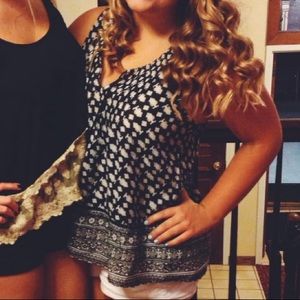 Black and White Patterned Tank with Front Tie